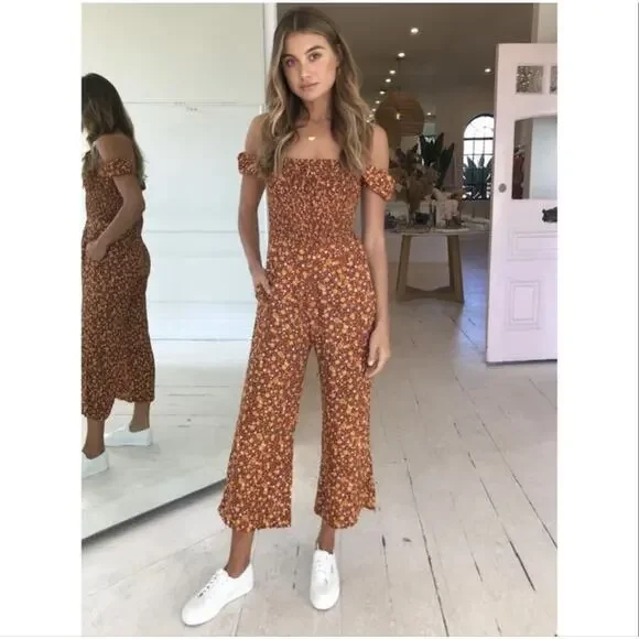 Faithful The Brand Della Jumspuit in Chocolate Nicasia Floral Size 4 G - Picture 5 of 12